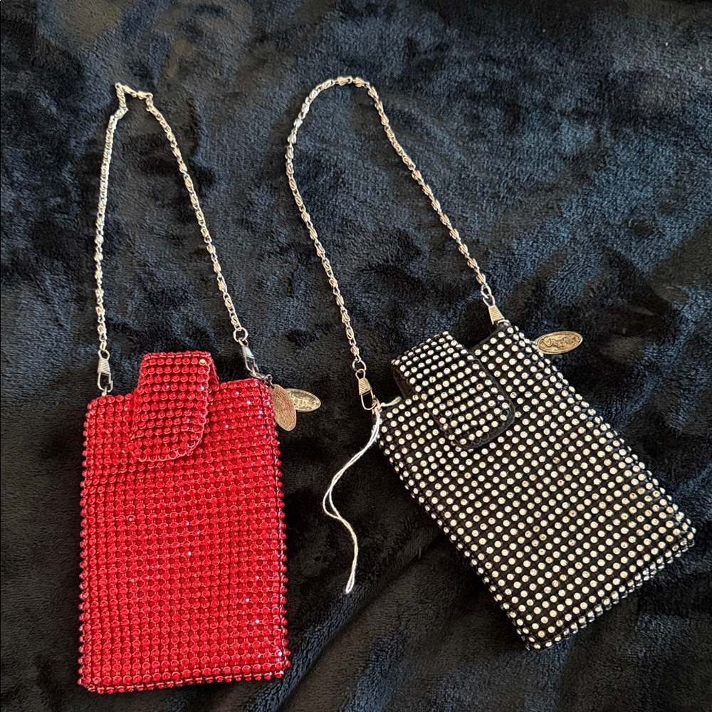 Elegant Rhinestone Phone Pouch - Red Or Black